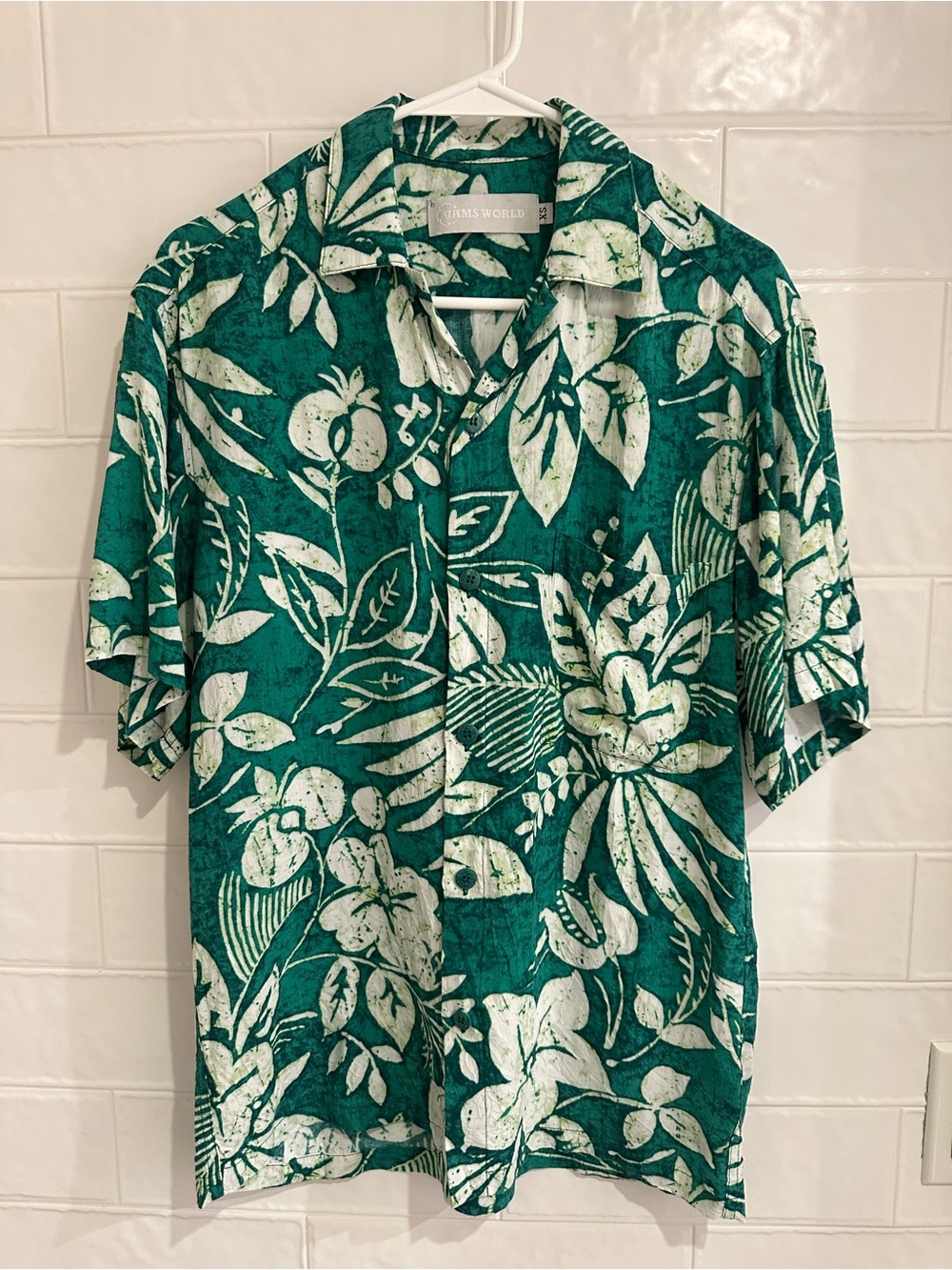 Jams World Hawaiian Shirt Mens XS Makana Green Floral Aloha Tiki Tropical USA